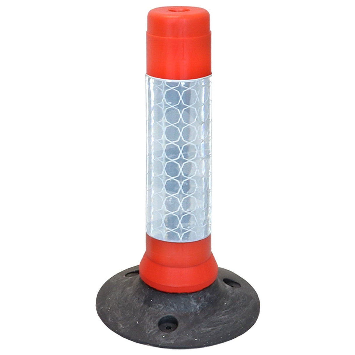 kingpin-cylinder-delineator-post-self-righting-melba-swintex-traffic-control-flexible-vehicle-impact-guidance-safety-reflective-highway-uv-resistant-plastic-bollard-pedestrian-starlux-bolt-down-bitumin-pad-adhesive-durable-heavy-duty