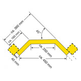 Black-bull-internal-external-corner-rail-low-level-impact-guard-rails-indoor-outdoor-use-powder-coated-hot-dip-galvanised-yellow-high-visibility-steel-protection-safety-warehouse-industrial-barrier-beam-factories-parking-workplace-forklift-crash-bollard-commercial-depots-factories-hazard