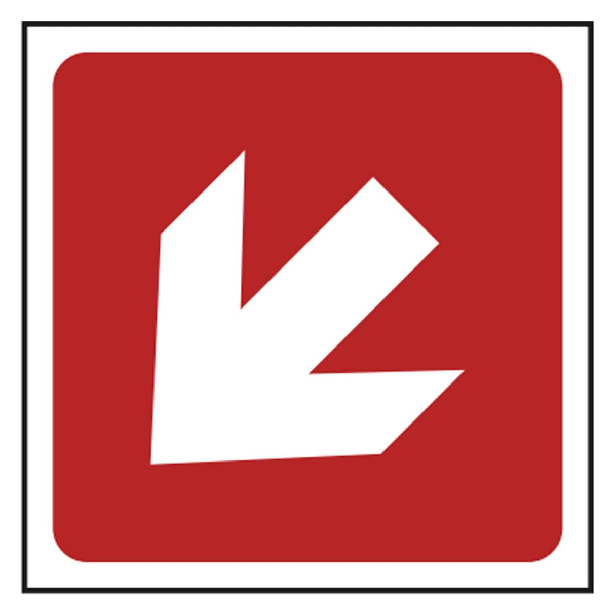 Red and white reversible diagonal arrow fire safety sign, square format