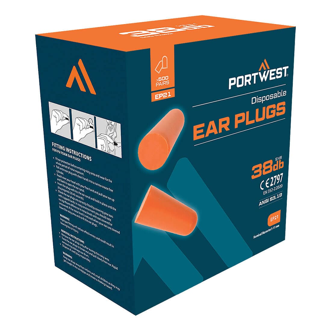 Portwest EP21 Ear Plug Dispenser Refill Pack (500 Pairs)