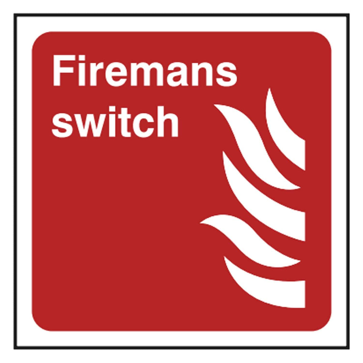 Red and white Fireman's Switch fire safety sign with flame symbol