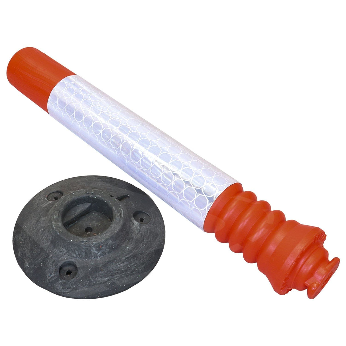 flexi-cylinder-delineator-post-self-righting-melba-swintex-traffic-control-flexible-vehicle-impact-guidance-safety-reflective-highway-uv-resistant-plastic-bollard-pedestrian-starlux-bolt-down-bitumin-pad-adhesive-durable-heavy-duty