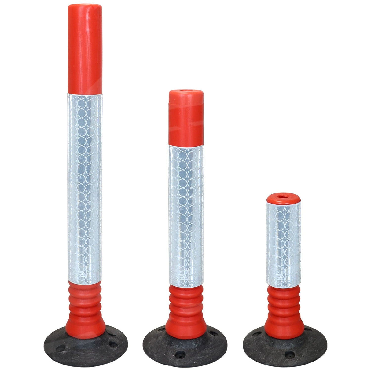 flexi-cylinder-delineator-post-self-righting-melba-swintex-traffic-control-flexible-vehicle-impact-guidance-safety-reflective-highway-uv-resistant-plastic-bollard-pedestrian-starlux-bolt-down-bitumin-pad-adhesive-durable-heavy-duty