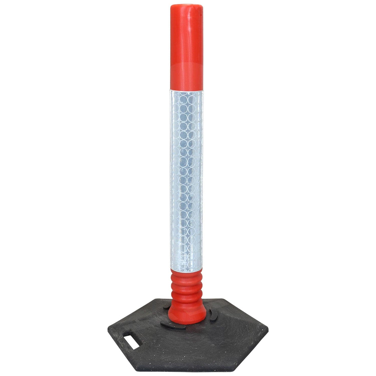 flexi-cylinder-defiance-base-delineator-post-self-righting-melba-swintex-traffic-control-flexible-vehicle-impact-guidance-safety-reflective-highway-uv-resistant-plastic-bollard-pedestrian-starlux-bolt-down-bitumin-pad-adhesive-durable-heavy-duty