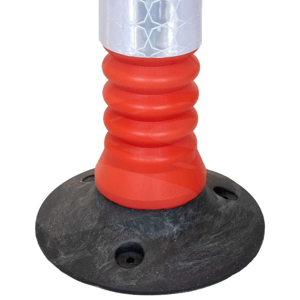 flexi-cylinder-delineator-post-self-righting-melba-swintex-traffic-control-flexible-vehicle-impact-guidance-safety-reflective-highway-uv-resistant-plastic-bollard-pedestrian-starlux-bolt-down-bitumin-pad-adhesive-durable-heavy-duty