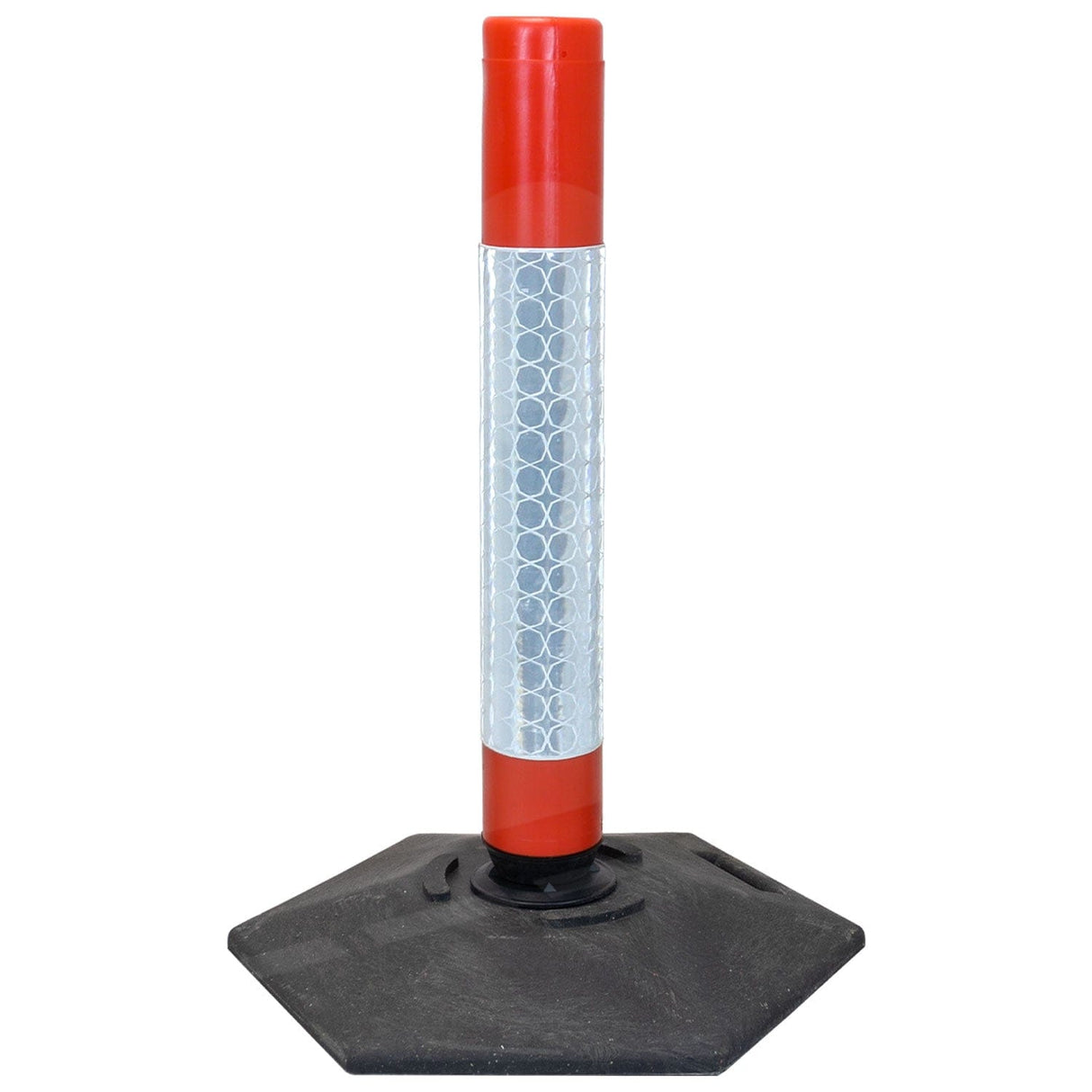 flexi-cylinder-defiance-base-delineator-post-self-righting-melba-swintex-traffic-control-flexible-vehicle-impact-guidance-safety-reflective-highway-uv-resistant-plastic-bollard-pedestrian-starlux-bolt-down-bitumin-pad-adhesive-durable-heavy-duty