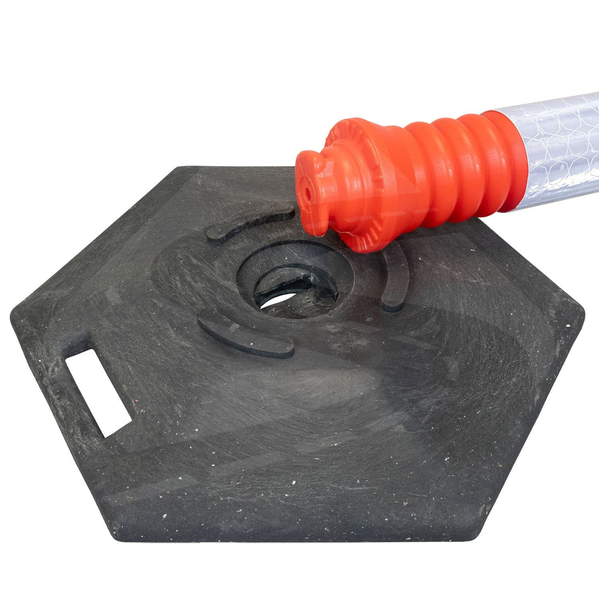 flexi-cylinder-defiance-base-delineator-post-self-righting-melba-swintex-traffic-control-flexible-vehicle-impact-guidance-safety-reflective-highway-uv-resistant-plastic-bollard-pedestrian-starlux-bolt-down-bitumin-pad-adhesive-durable-heavy-duty