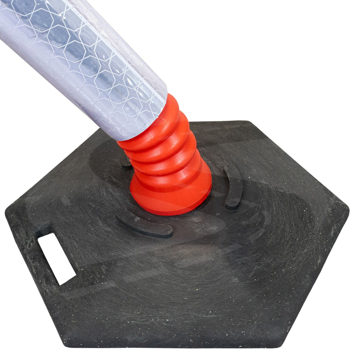 flexi-cylinder-defiance-base-delineator-post-self-righting-melba-swintex-traffic-control-flexible-vehicle-impact-guidance-safety-reflective-highway-uv-resistant-plastic-bollard-pedestrian-starlux-bolt-down-bitumin-pad-adhesive-durable-heavy-duty