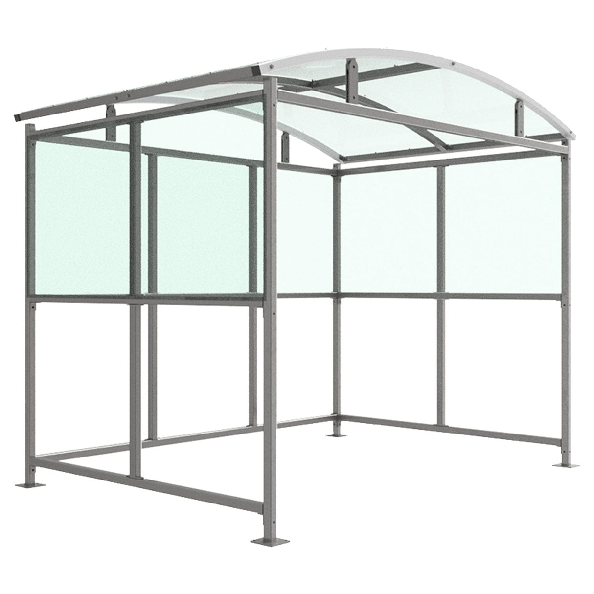 inglewood-open-fronted-modular-smoking-shelter-outdoor-area-cigarette-smoke-waterproof-weather-resistant-public-spaces-university-bars-resteraunts-free-standing-galvanised-mild-steel-heavy-duty-durable-commercial-receational-PETG-curved-roof