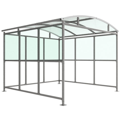 inglewood-open-fronted-modular-smoking-shelter-outdoor-area-cigarette-smoke-waterproof-weather-resistant-public-spaces-university-bars-resteraunts-free-standing-galvanised-mild-steel-heavy-duty-durable-commercial-receational-PETG-curved-roof