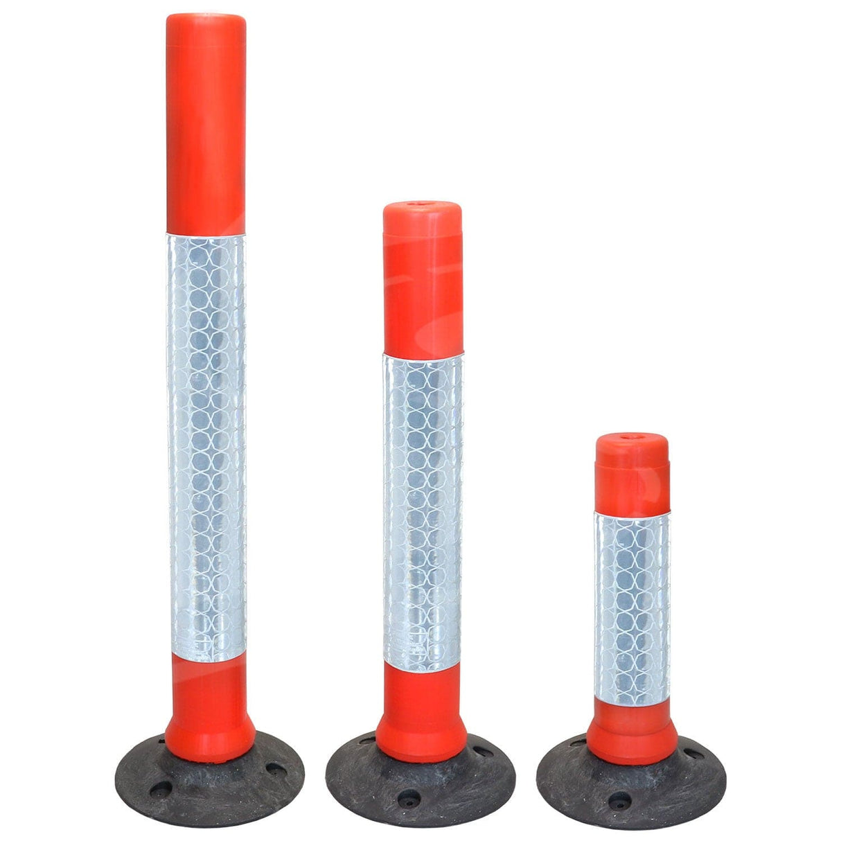 kingpin-cylinder-delineator-post-self-righting-melba-swintex-traffic-control-flexible-vehicle-impact-guidance-safety-reflective-highway-uv-resistant-plastic-bollard-pedestrian-starlux-bolt-down-bitumin-pad-adhesive-durable-heavy-duty