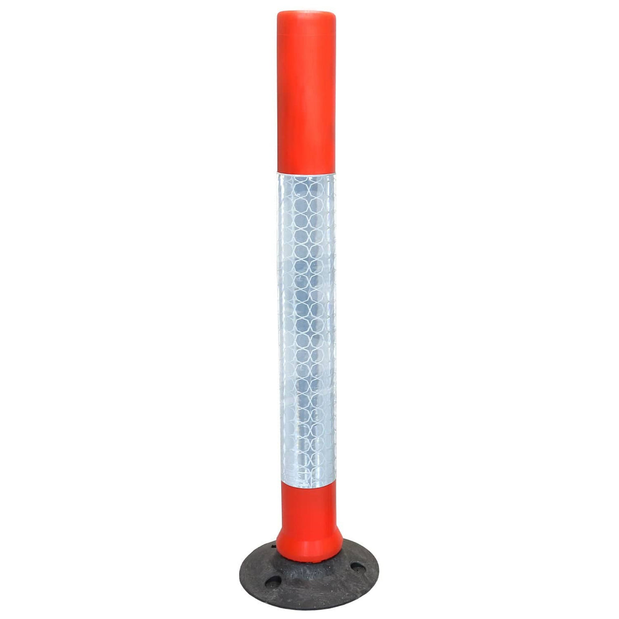 kingpin-cylinder-delineator-post-self-righting-melba-swintex-traffic-control-flexible-vehicle-impact-guidance-safety-reflective-highway-uv-resistant-plastic-bollard-pedestrian-starlux-bolt-down-bitumin-pad-adhesive-durable-heavy-duty