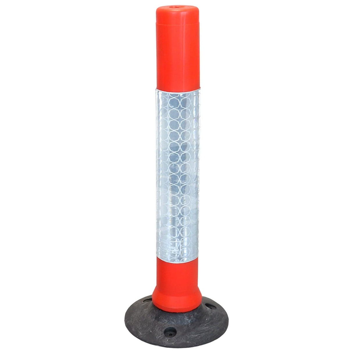 kingpin-cylinder-delineator-post-self-righting-melba-swintex-traffic-control-flexible-vehicle-impact-guidance-safety-reflective-highway-uv-resistant-plastic-bollard-pedestrian-starlux-bolt-down-bitumin-pad-adhesive-durable-heavy-duty