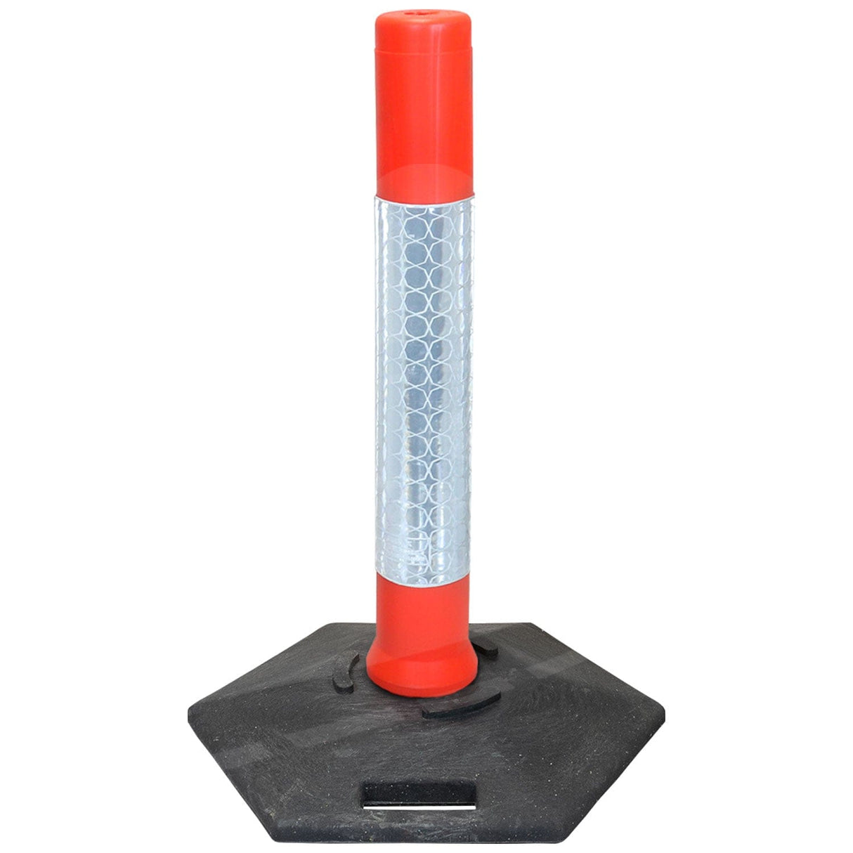 kingpin-cylinder-defiance-base-delineator-post-self-righting-melba-swintex-traffic-control-flexible-vehicle-impact-guidance-safety-reflective-highway-uv-resistant-plastic-bollard-pedestrian-starlux-bolt-down-bitumin-pad-adhesive-durable-heavy-duty