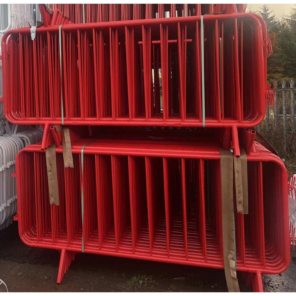red-2.3m-crowd-control-fixed-leg-barrier-pedestrian-temporary-queues-festivals-metal-events-barriers-galvanised-steel-stackable-transportable-construction-walkthrough-temporary-heavy-duty-powder-coated-safety-roadworks-indoor-outdoor-perimeter