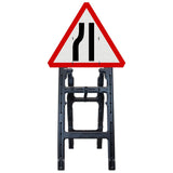 Road Narrows Left sign