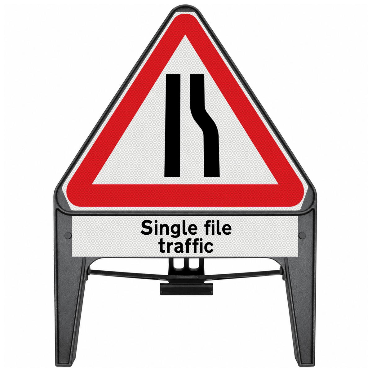 Road Narrows Right with Single File Traffic Supplementary Provision 750mm Q-Sign 517