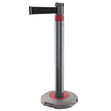 Skipper-TM-Q-retractable-barrier-queue-management-safety-barriers-airport-events-belt-tape-indoor-outdoor-post-base-purple-customisable-hospital-crowd-control-warehouse-banks-hotels-resteraunts-retraction-recycled-recyclable