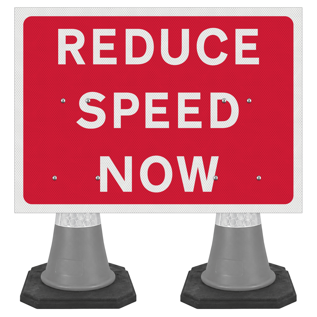 Reduce Speed Now 1050 x 750mm Cone Sign (Double Cone)