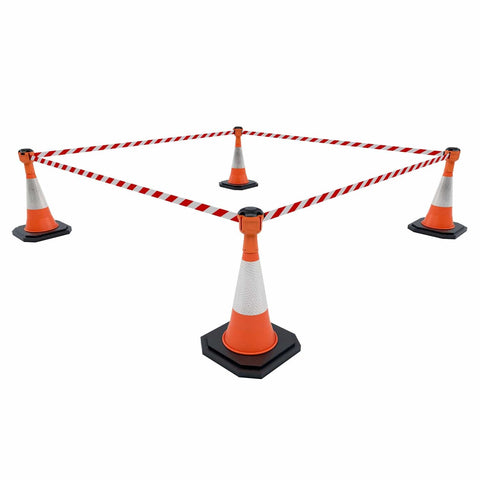 Retractable-barrier-cone-kit-Skipper-TM-traffic-safety-cone-retractable-tape-barrier-high-visibility-events-reflective-belt-portable-temporary-heavy-duty-pvc-orange-warehouse-road-37m--4-cone-kit