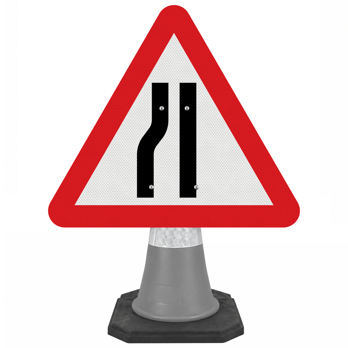 Road Narrows Left 750mm Triangle Cone Sign (Single Cone) 517