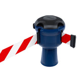 Skipper TM retractable 9 metre tape barrier system orange caution danger red green white blue yellow black reflective high visibility queue management traffic cone crowd flow control events safety belt roadworks guardrail security roadside restraint