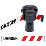 Skipper TM retractable 9 metre tape barrier system orange caution danger red green white blue yellow black reflective high visibility queue management traffic cone crowd flow control events safety belt roadworks guardrail security roadside restraint