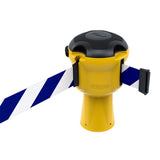 Skipper TM retractable 9 metre tape barrier system orange caution danger red green white blue yellow black reflective high visibility queue management traffic cone crowd flow control events safety belt roadworks guardrail security roadside restraint