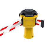 Skipper TM retractable 9 metre tape barrier system orange caution danger red green white blue yellow black reflective high visibility queue management traffic cone crowd flow control events safety belt roadworks guardrail security roadside restraint