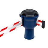 Skipper TM retractable 9 metre tape barrier system orange caution danger red green white blue yellow black reflective high visibility queue management traffic cone crowd flow control events safety belt roadworks guardrail security roadside restraint