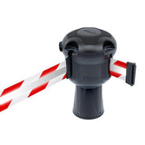 Skipper TM retractable 9 metre tape barrier system orange caution danger red green white blue yellow black reflective high visibility queue management traffic cone crowd flow control events safety belt roadworks guardrail security roadside restraint