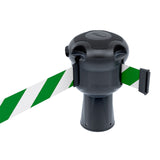 Skipper TM retractable 9 metre tape barrier system orange caution danger red green white blue yellow black reflective high visibility queue management traffic cone crowd flow control events safety belt roadworks guardrail security roadside restraint