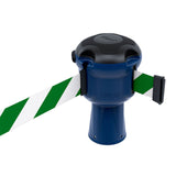Skipper TM retractable 9 metre tape barrier system orange caution danger red green white blue yellow black reflective high visibility queue management traffic cone crowd flow control events safety belt roadworks guardrail security roadside restraint