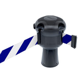 Skipper TM retractable 9 metre tape barrier system orange caution danger red green white blue yellow black reflective high visibility queue management traffic cone crowd flow control events safety belt roadworks guardrail security roadside restraint