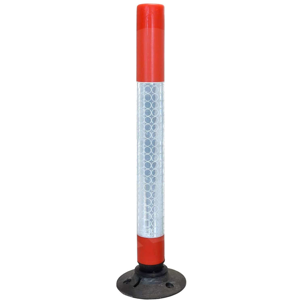 swinbac-cylinder-delineator-post-self-righting-melba-swintex-traffic-control-flexible-vehicle-impact-guidance-safety-reflective-highway-uv-resistant-plastic-bollard-pedestrian-starlux-bolt-down-bitumin-pad-adhesive-durable-heavy-duty