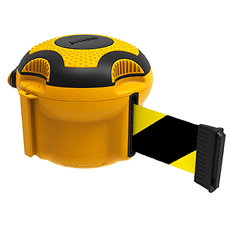 Skipper TM XS retractable barrier Indoor crowd control solutions Queue management tape barriers Safety partition Belt Pedestrian guidance Wall-mounted Access control Magnetic receivers Event warehouse