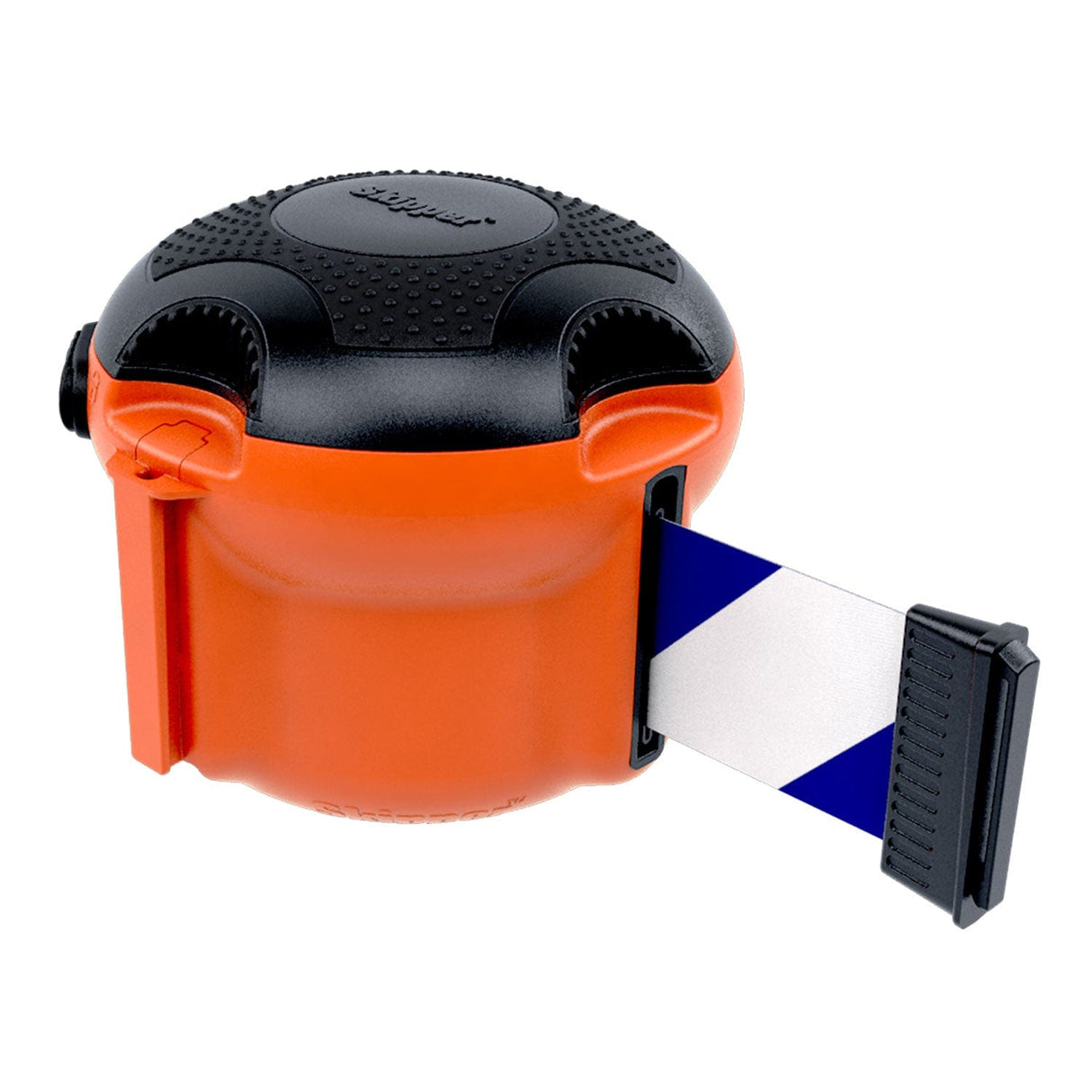 Skipper TM XS retractable barrier Indoor crowd control solutions Queue management tape barriers Safety partition Belt Pedestrian guidance Wall-mounted Access control Magnetic receivers Event warehouse