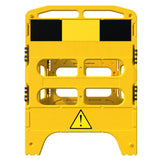 Yellow-buzz-handigard-utility-barrier,-safety-and-construction-work-zone-barrier-caution-tape-and-protective-traffic-hazard-management-man-hole-roadworks-event-pedestrian-individual-panel-hazard-reflective-black-hinge-danger