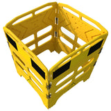 Yellow-buzz-handigard-utility-barrier,-safety-and-construction-work-zone-barrier-caution-tape-and-protective-traffic-hazard-management-man-hole-roadworks-event-pedestrian-individual-panel-hazard-reflective-black-hinge-danger