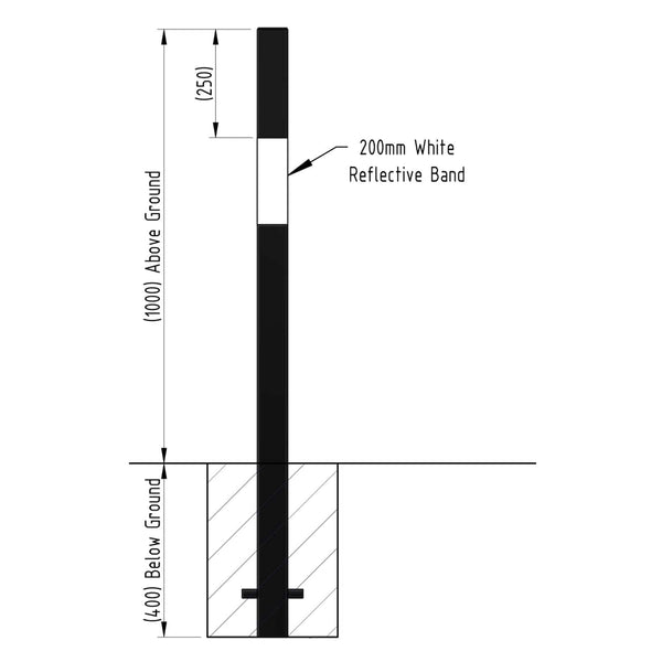 Fixed Square Black & White Safety Bollards Street Solutions UK
