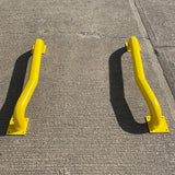 cranked-wheel-guides-stops-loading-bay-protection-steel-parking-block-warehouse-safety-barriers-heavy-duty-dock-leveler-pedestrian-workplace-forklift-bumper-industrial-galvanised-steel-yellow-powder-coated