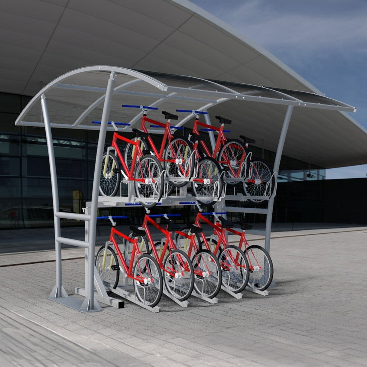 double-stack-bike-stand-cycle-bicycle-storage-parking-parking-rack-galvanised-stainless-steel-powder-coated-custom-RAL-durable-industrial-outdoor-sturdy-schools-highschool-college-university-public-spaces