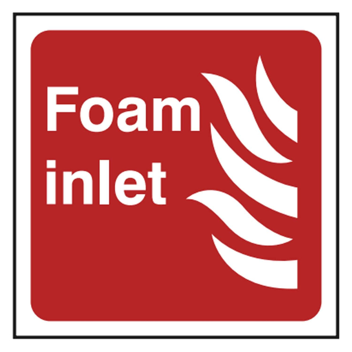 Foam inlet fire safety sign - red pictogram with white lettering and flame icon