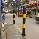 1200mm-high-visibility-safety-bollards-warehouse-industrial-traffic-forklift-bollard-crash-collision-prevention-impact-resistant-durable-galvanised-steel-black-yellow-pedestrian-equipment-perimeter-guards-reflective-heavy-duty