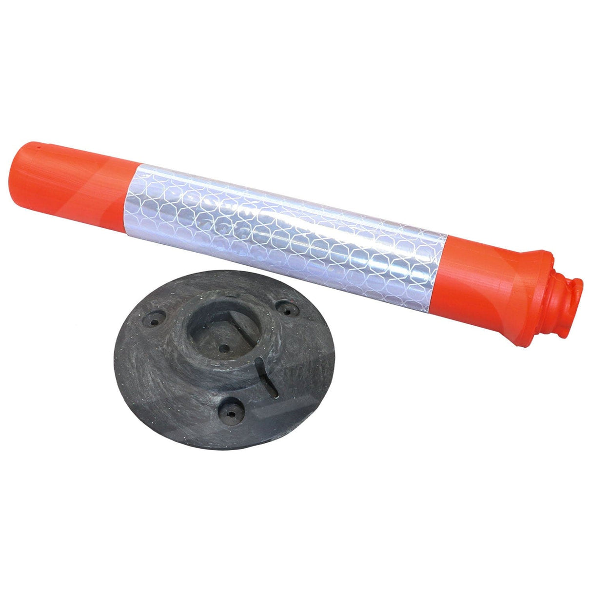 kingpin-cylinder-delineator-post-self-righting-melba-swintex-traffic-control-flexible-vehicle-impact-guidance-safety-reflective-highway-uv-resistant-plastic-bollard-pedestrian-starlux-bolt-down-bitumin-pad-adhesive-durable-heavy-duty