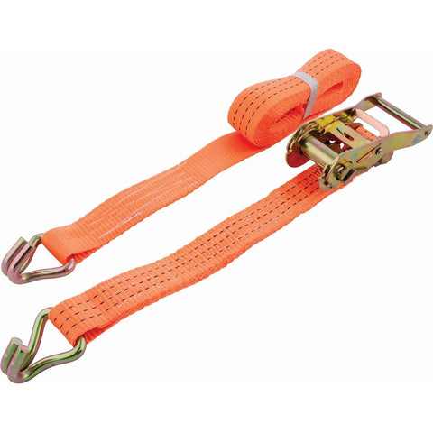High-strength 3 Tonne Ratchet Strap with 4m x 35mm polyester webbing, featuring claw hooks for industrial use. Ideal for securing vehicle loads, marquees, and shelter construction.