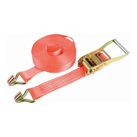 High-strength 4 Tonne Ratchet Strap with 50mm wide polyester webbing and claw hooks, ideal for heavy industrial use. Secure vehicle loads, marquees, and shelter construction with ease.