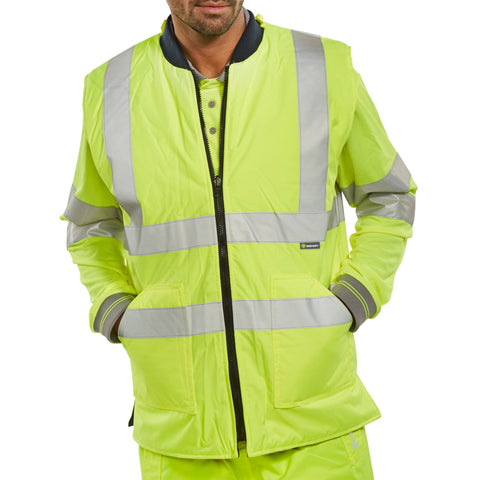 Enhance safety with our Reversible Hi-vis Interactive Bodywarmer in Yellow/Navy.