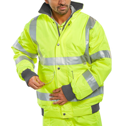 Elevate your visibility and protection with our Super Bomber Hi-vis Waterproof Jacket in Saturn Yellow.