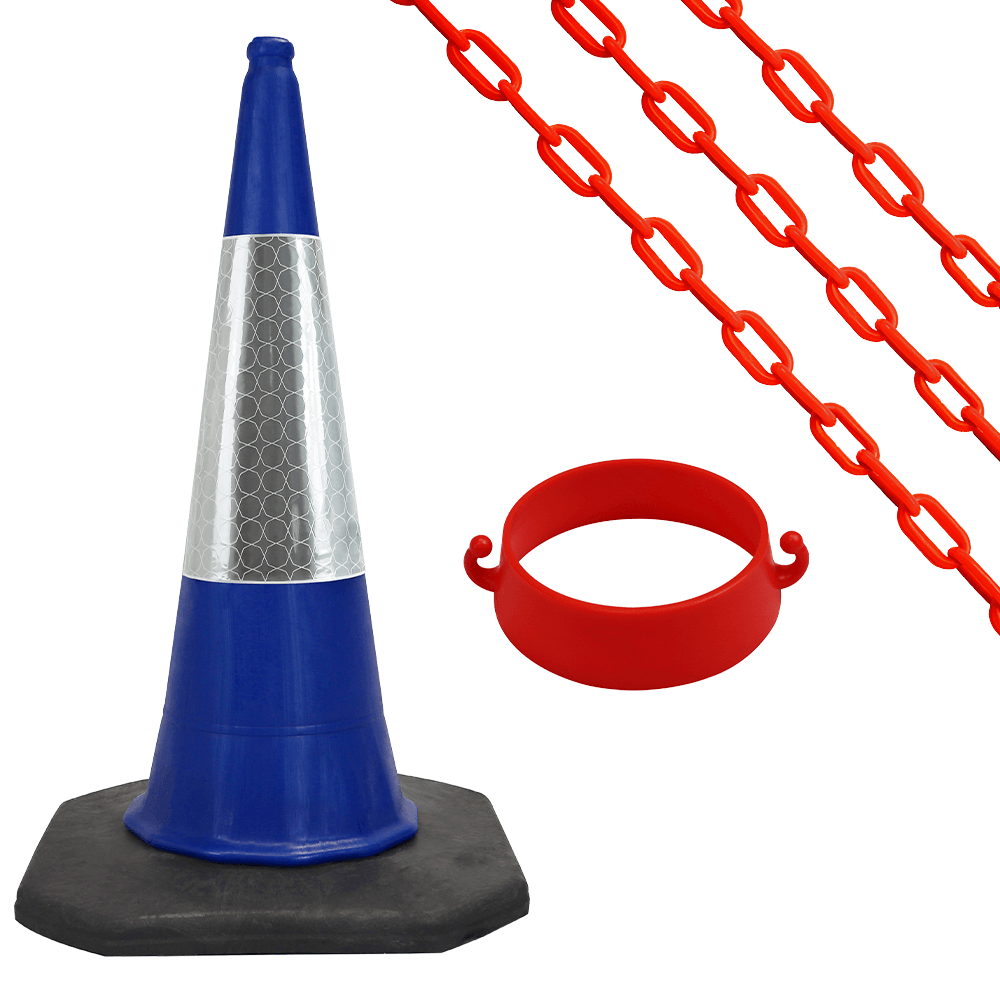Cone Chain Barrier Kit Road cones Chain holders Chains Traffic control equipment Safety barriers Crowd control barriers Road safety products Construction site equipment Barrier systems 1 Meter